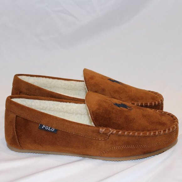 NEW POLO RALPH LAUREN MENS SLIPPERS CHESTNUT - Picture 3 of 10